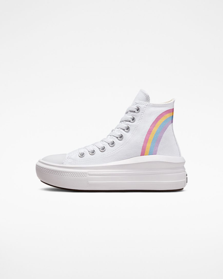 Dívčí Boty Na Platformy Converse Chuck Taylor All Star Move Rainbow Cloud Vysoké Bílé Blankyt Růžové | CZ ZRDU86